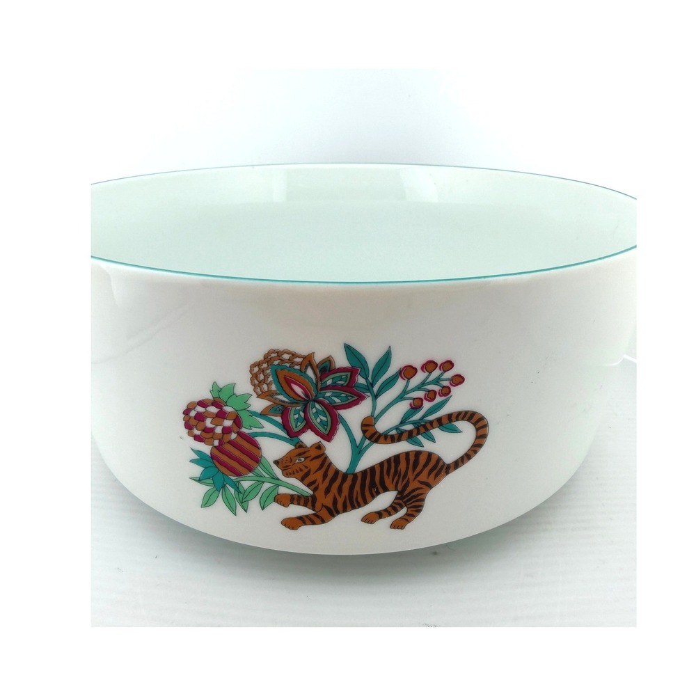 Vintage Creation Alpac France Porcelain Tiger Botanical Serving Bowl 8"